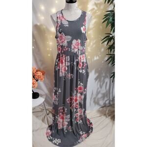 Egs Eloges Floral Sleeveless Jersey Knit Stretchy Maxi Tank Dress Plus Size 1XL